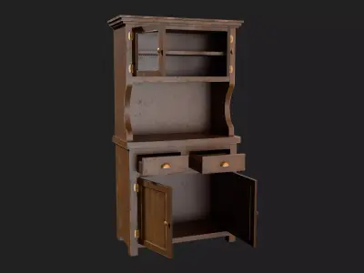 Wooden Kitchen Cabinet with Glass Doors Low-poly 3D model