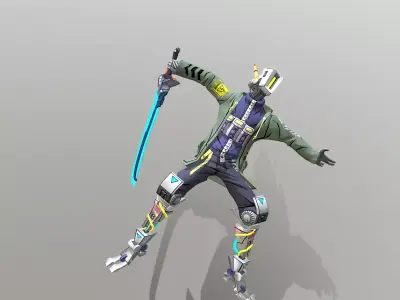 CYBORG Sword Police Warrior Dying 3D model