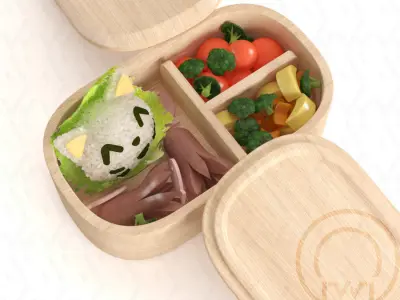 Bento box Cat Onigiri Chamfer Edge 3D model