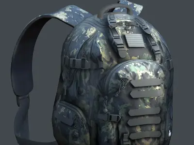 Backpack military combat Black baggage Low-poly 3D model 3