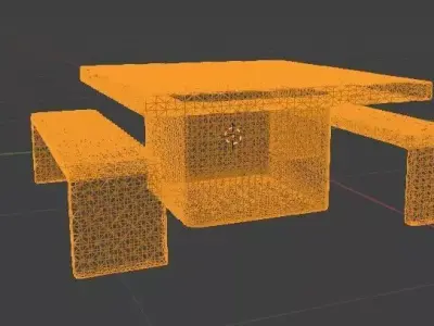 Modern Concrete Outdoor Dining Set Table  Bench Low-poly 3D model
