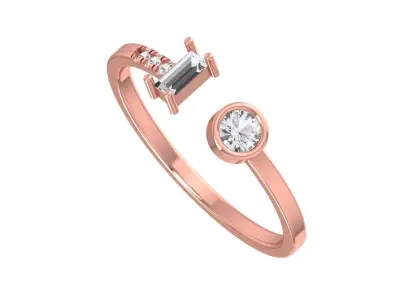 Solitaire Women Light Weight Baguette Round Stone Band Ring 3D print model