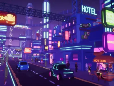 Stylized Lowpoly Cyberpunk City Low-poly 3D model