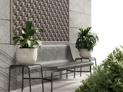Urban Environment Garden Benches anthrachite metal armrests  3D model