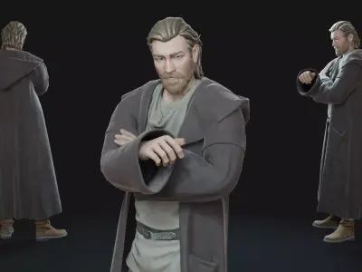 Obi-Wan Kenobi Animation-Ready Jedi Master Low-poly 3D model