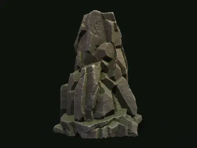 Stylized Gray Stone moss 5 PBR  Low-poly 3D model