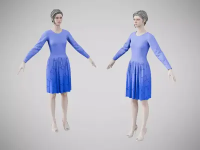 Dress 05 Very Light Blue With Design Low-poly 3D model