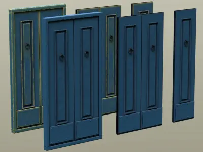 Wooden Entrance Front Double Door Low-poly 3D model