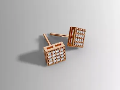 Square Pave Stud Earring  Jewelry CAD Model 3D print model purchase