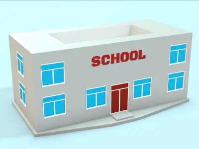 School Game Ready building Low-poly 3D model