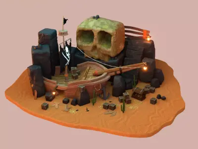 Lost pirate treasure diorama blender render  3D model