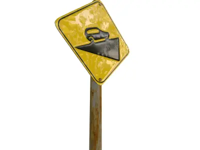 Rusty Steep Ascent Ahead Traffic Sign 3D model