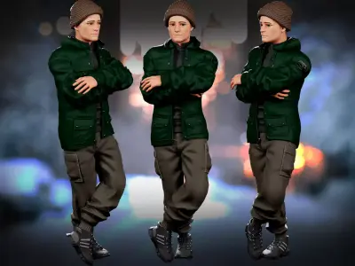 Streetwear Winter Guy Modular Game Character Low-poly 3D model