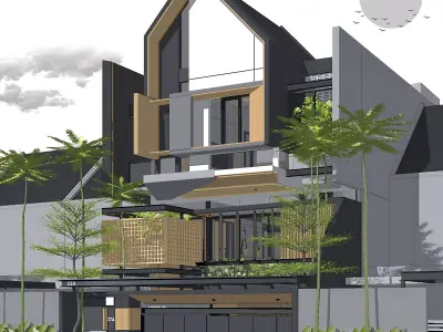 3D Model Japandi 3 Story Modern Minimalist House Architecture 3D model