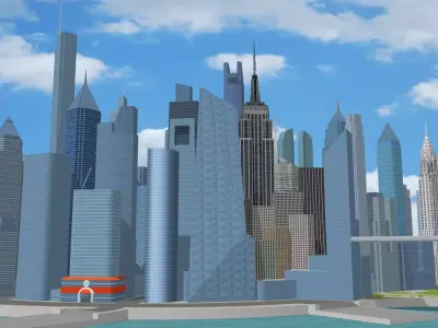 Castelia-City city with bridges and skyscrapers Low-poly 3D model