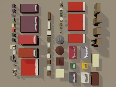 Low poly furniture pack Low-poly 3D model