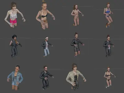 12 Rigged Female Characters Low-poly 3D model