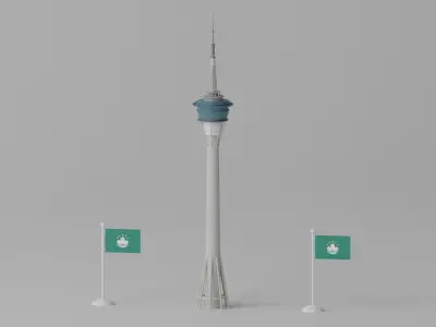 Cartoon Macau Tower Landmark 3D model