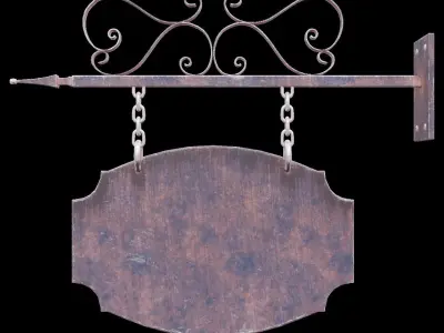 Signboard 2 old rusty sign hanging on wall Low-poly 3D model