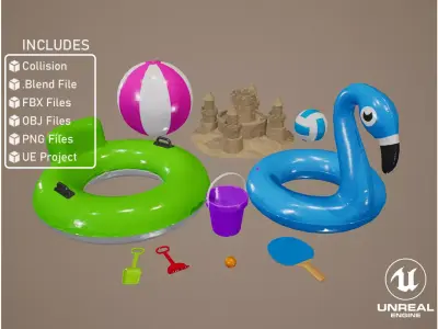 Summer Beach Toys Low-poly 3D model