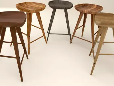 Wood Bar Stool 3D model