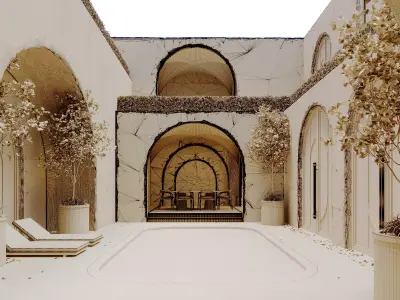 Elegant Moroccan Mediterranean Courtyard Pool  3D model