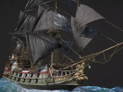 Stylish warship pirate ship Low-poly 3D model