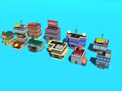 Sity street build cartoon low-poly stylized simple mobile  Low-poly 3D model