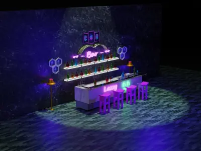 Bar 3D Model with neon lights 3D model