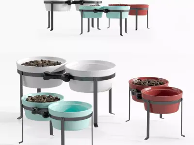 Dog feeding bowls and stand 3D model