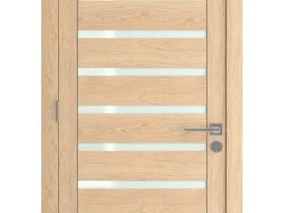 Door-053 wooden door with glass panels 3D model