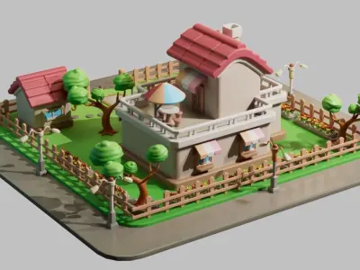 cartoon villa cottage country house Low-poly 3D model
