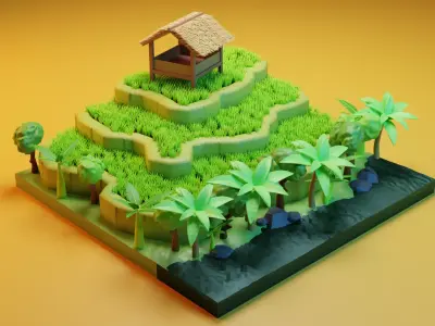 Terasering Sawah Lowpoly Isometric Low-poly 3D model