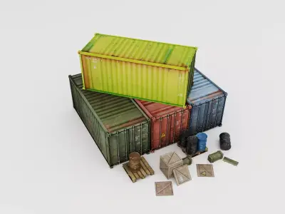 Transport container prop kit PBR industrial container Low-poly 3D model