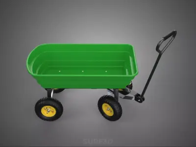FOUR 4 WHEELS HEAVY DUTY GREEN GARDEN CART WHEELBARROW PLASTIC 3D model