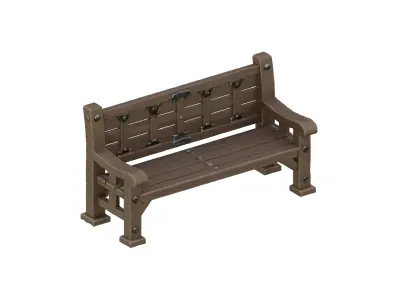 Wooden Park Bench Game Ready Environment Prop 3D model