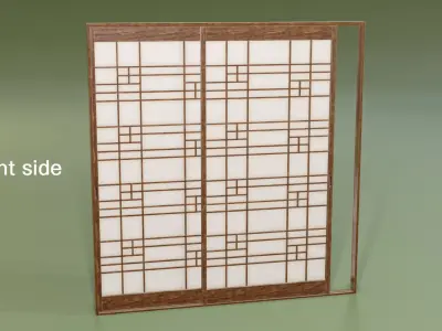 Japanese Shoji with designed lattice Low-poly 3D model