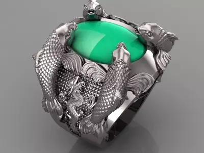 Gold Fish Ring For men cad design  3D print model