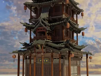  Chinese style attic architecture 3D model