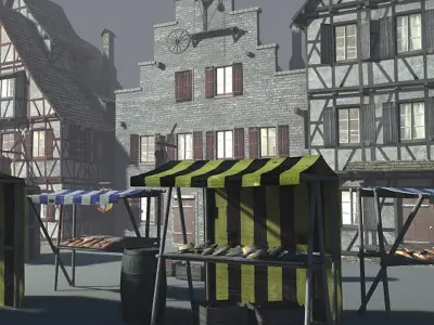 Medieval Market Place Low-poly 3D model