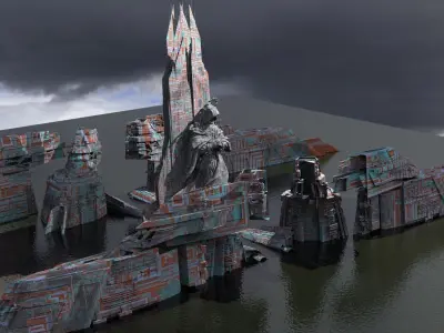 Stargate Pyramid Temple with Statue 3D model