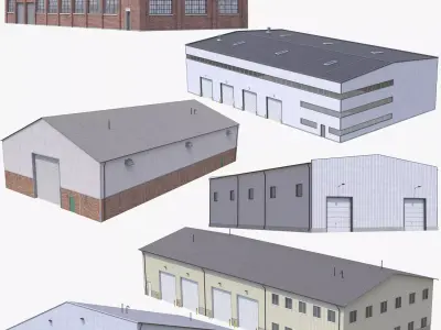 6 Industrial Buildings Collection PBR 3D Model Pack