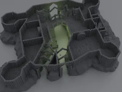 Fortified River Camp Tabletop Terrain 28 mm 3D print model