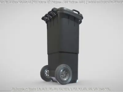 Black Plastic Waste Bin 60 Liters 945x360x448 Low-poly 3D model