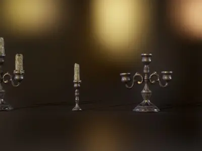 Candlestick three candlesticks Low-poly 3D model