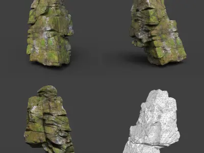 Low poly Mossy Cracked Jungle Rock 220202 Low-poly 3D model