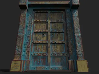 Old wooden door Low-poly 3D model