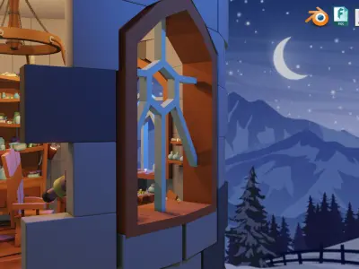 Stylized Astronomy Tower  Low-poly 3D model