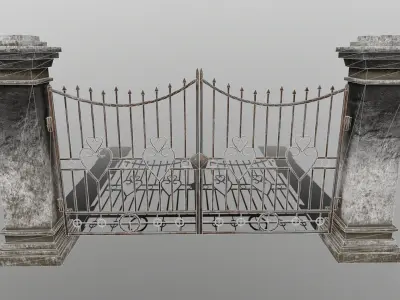 wall set two wrought iron gates Low-poly 3D model