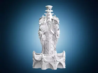 Ornate Fantasy Pillar with Griffin Statues 3D print model